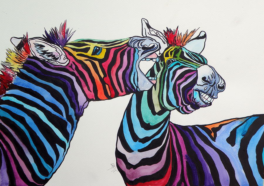 Funny zebras Painting by Kovacs Anna Brigitta