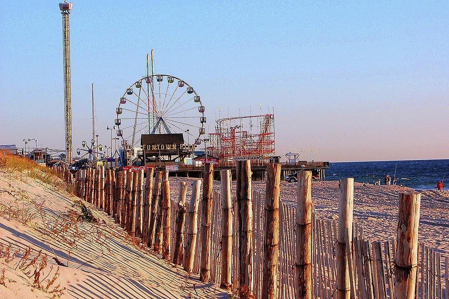 Funtown Pier from the dunes of Seaside Park NJ Photograph by Bob