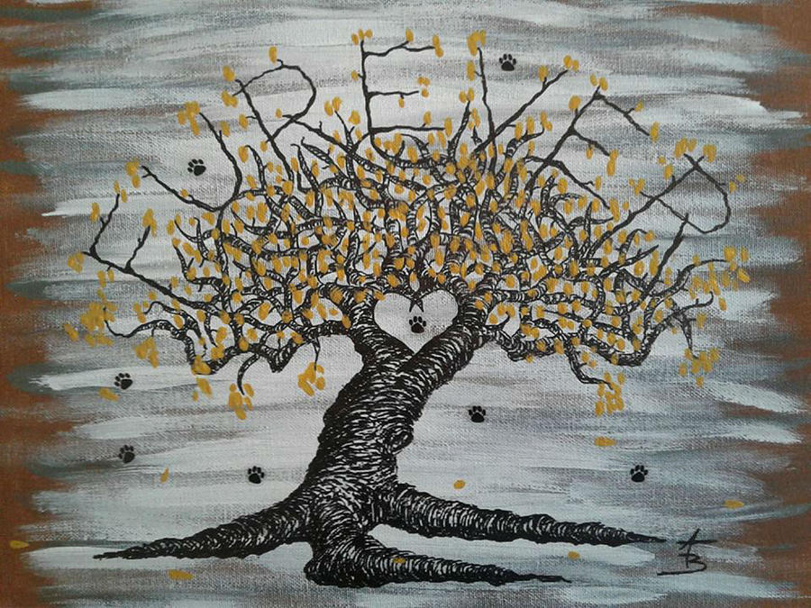FurEver Love Tree w/ paws Drawing by Aaron Bombalicki