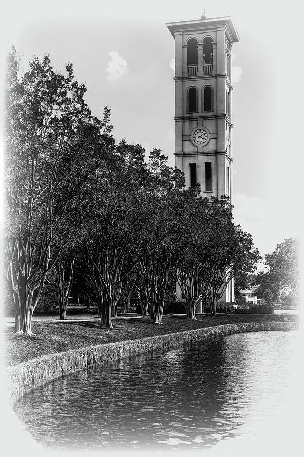 Furman University Bell Tower Greenville South Carolina Black and White Photograph by Carol Montoya