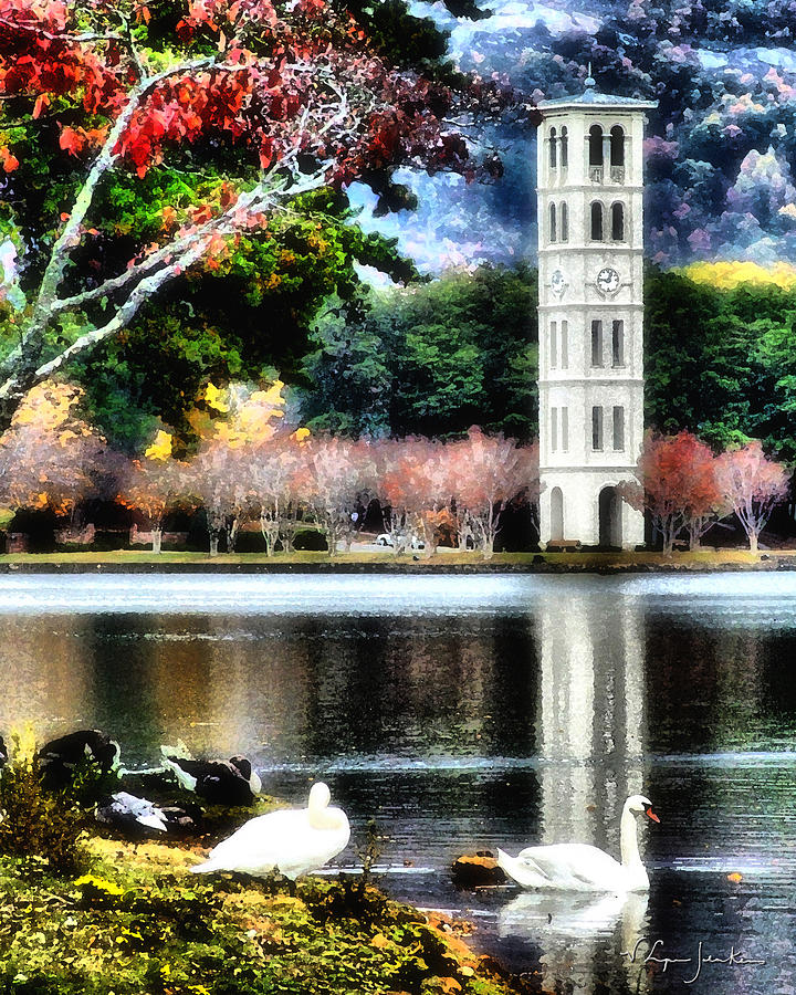 Swan Painting - Furman University Bell Tower by Lynne Jenkins