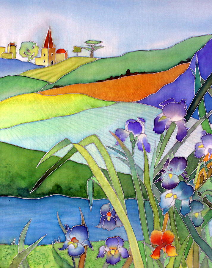 Landscape Painting - Furrowed Fields and Hill Top View by Susan White