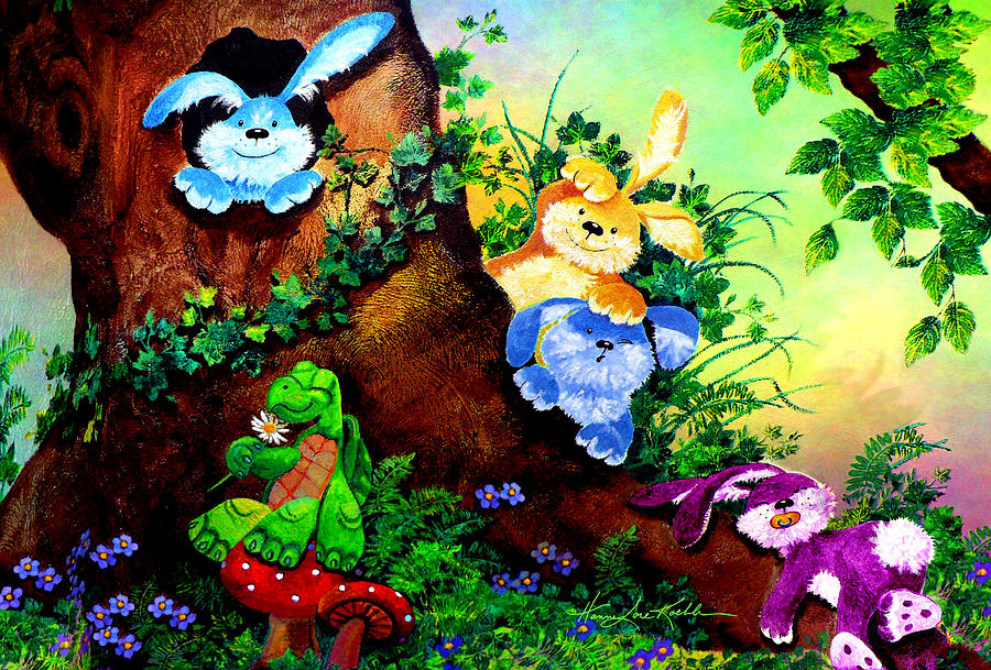 Easter Bunny Painting - Furry Forest Friends by Hanne Lore Koehler