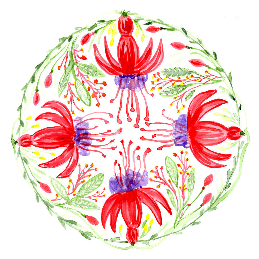 Fuschia Painting - Fuschia Botanical Mandala by Louise Gale