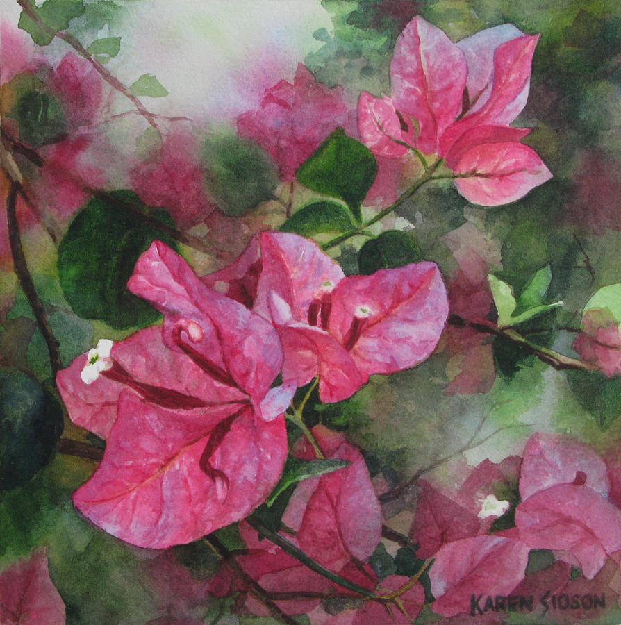 Fuschia Bougainvillea Painting by Karen Sioson