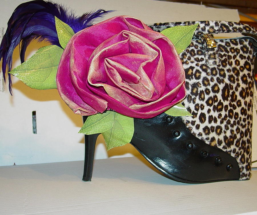 Fuschia Pink Purshoe Shoe Shaped Purse Mixed Media by Lorraine Stone