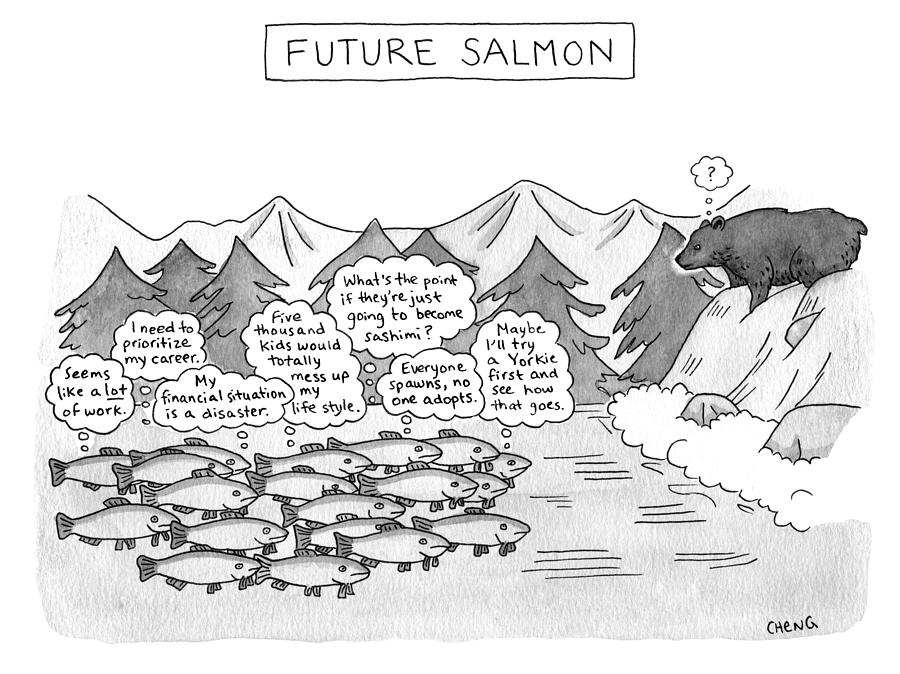 Future Salmon Drawing by Alice Cheng