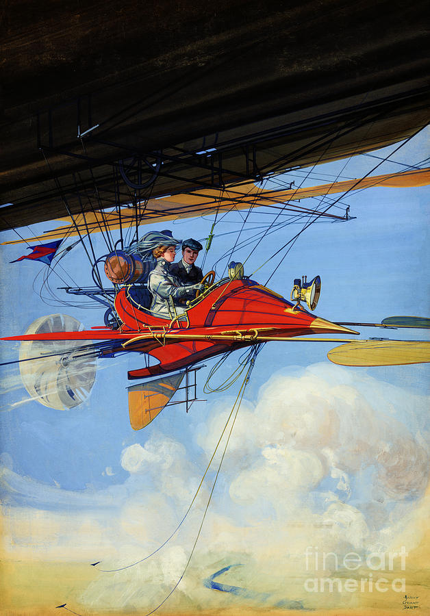 Transportation Painting - Futuristic air travel Vintage Poster by Vintage Treasure