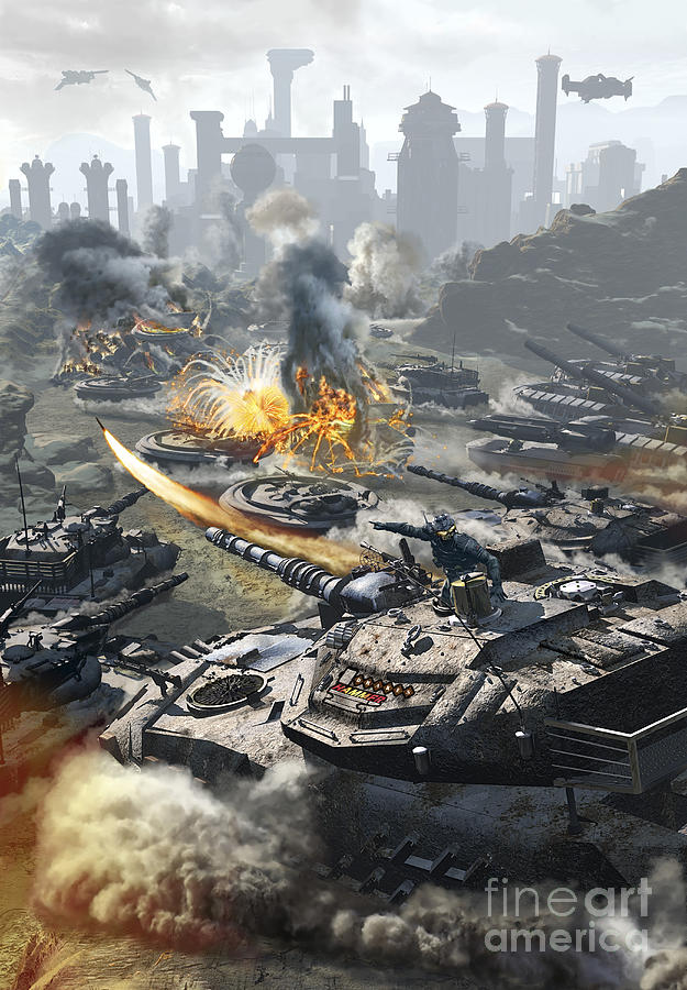 Platoon Movie Digital Art - Futuristic Hover Tank Assaulting by Kurt Miller