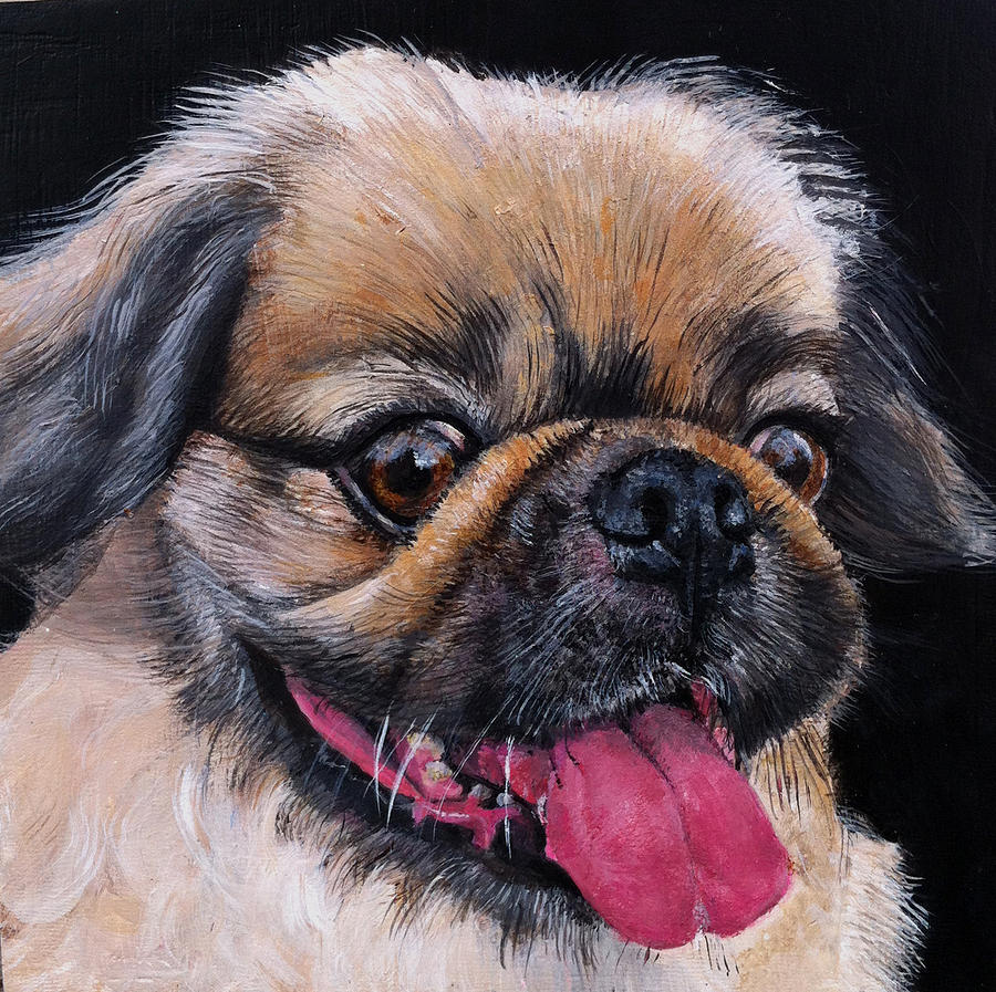 Pug Painting - Fuzzy Puggy by Linda Swon