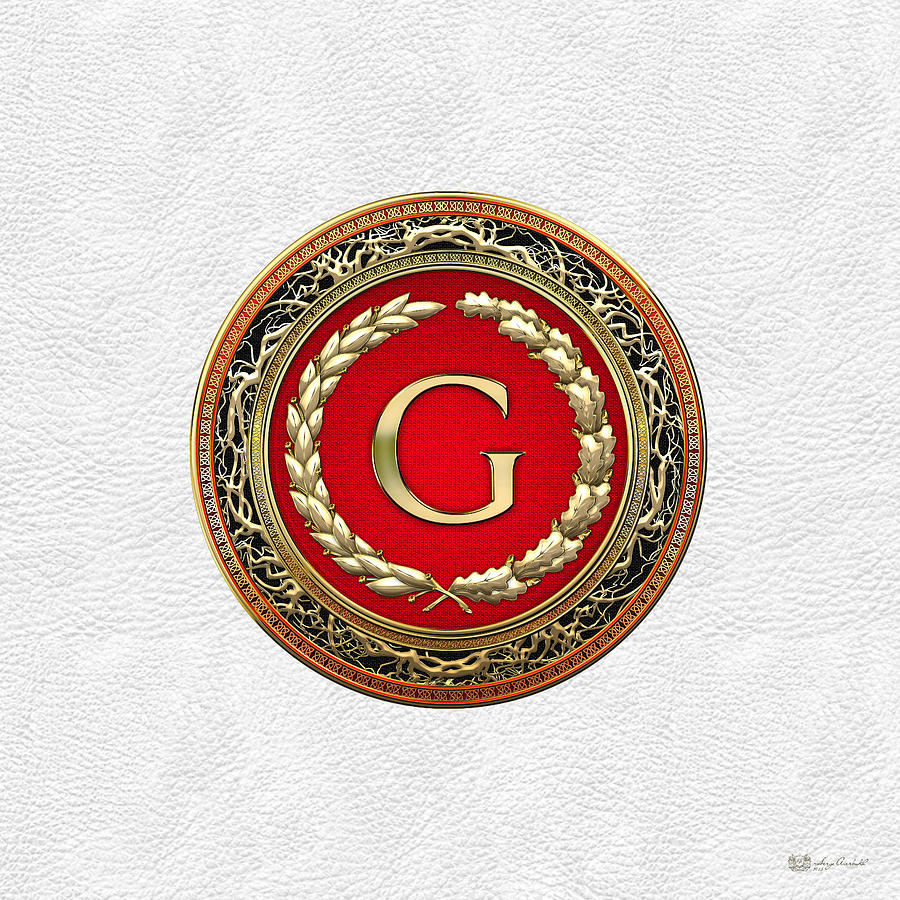 G - Gold Vintage Monogram on White Leather Digital Art by Serge Averbukh