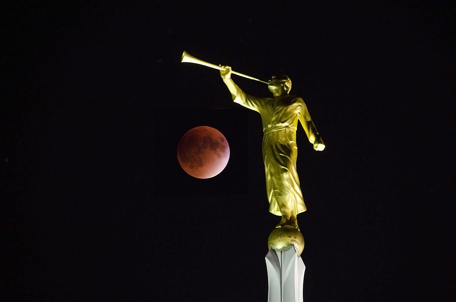 Gabriel Trumpeting the Blood Moon Eclipse Photograph by Deborah Smolinske