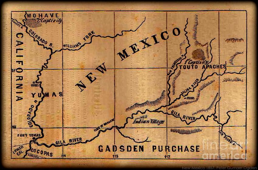 Gadsden Purchase 1850s New Mexico Map Drawing by Peter Ogden Gallery
