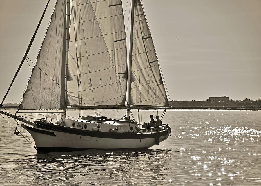 Sailing Ketch Photograph - Gaff Rigged Ketch Cutter Sailing the Charleston Harbor by Dustin K Ryan