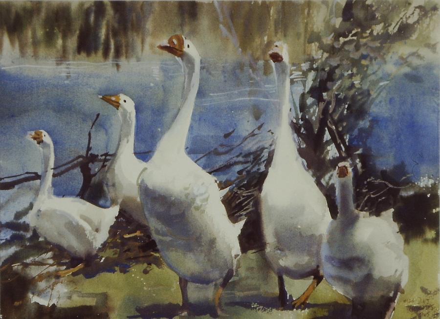 Geese Painting - Gaggle of Geese by Charles Hawes