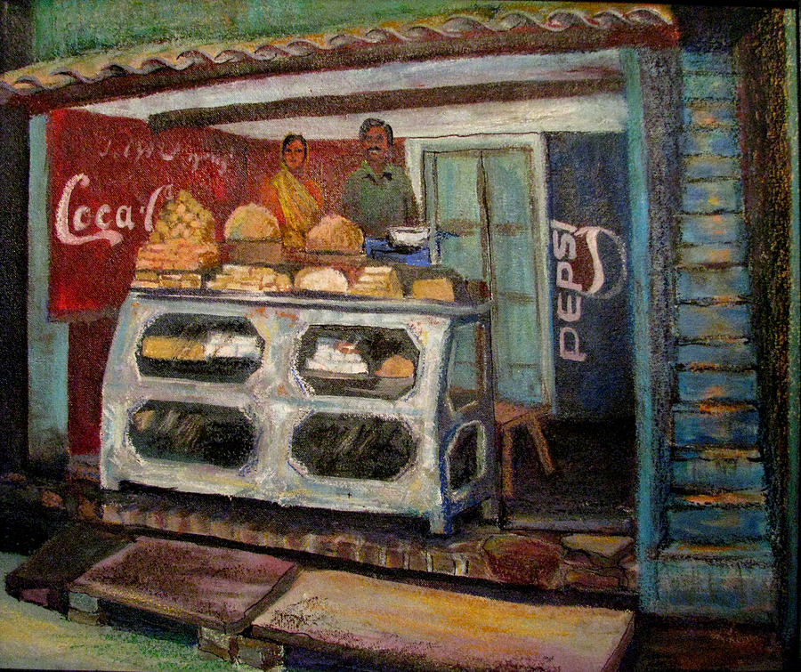 Gajak Sweet Shop Orchha Painting by Art Nomad Sandra  Hansen