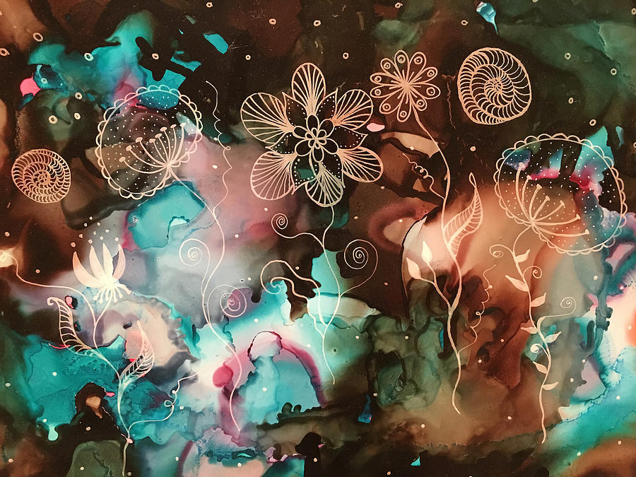 Galactic flowers Mixed Media by Gosia Paine