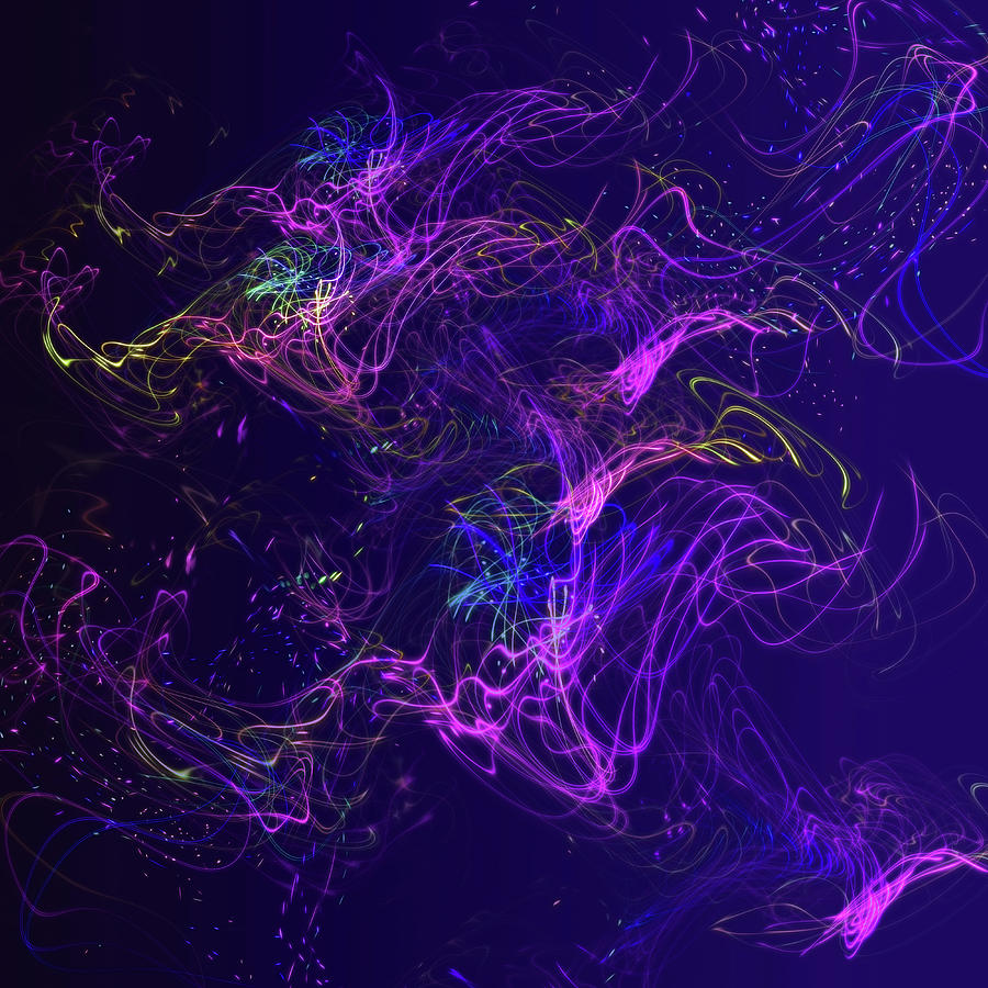 Galaxies. Magenta Lights on Purple Digital Art by Jenny Rainbow