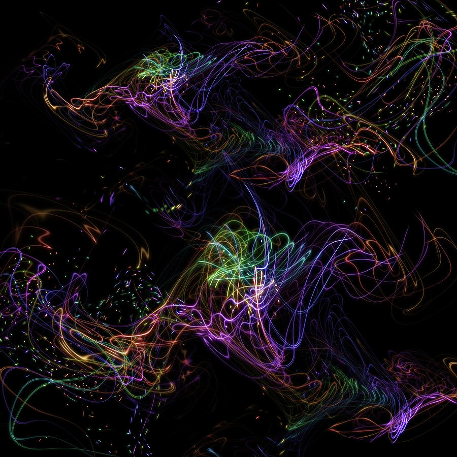 Galaxies. Rainbow Lights on Black Digital Art by Jenny Rainbow