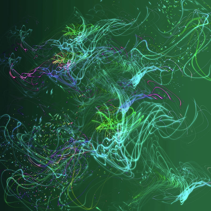 Galaxies. Turquoise Lights on Dark Green Digital Art by Jenny Rainbow