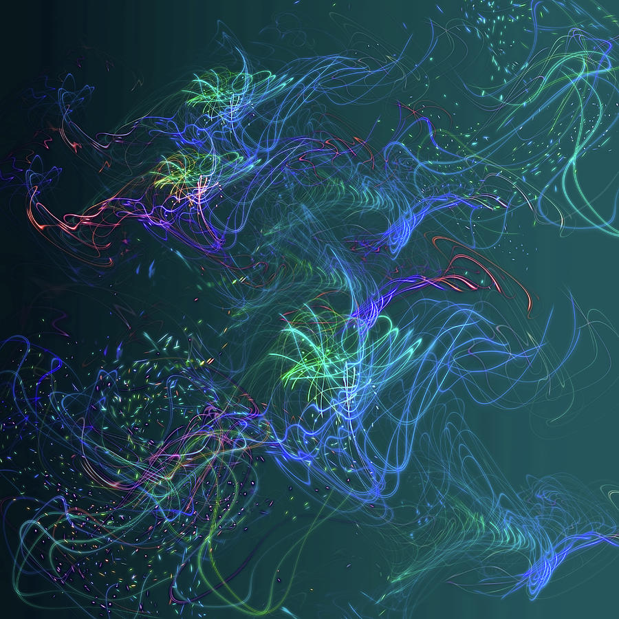 Galaxies. Ultramarine Lights on Dark Blue-Green Digital Art by Jenny Rainbow