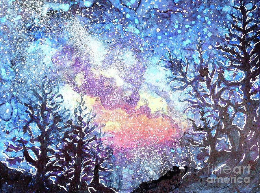 Galaxy Spring Night Watercolor Painting