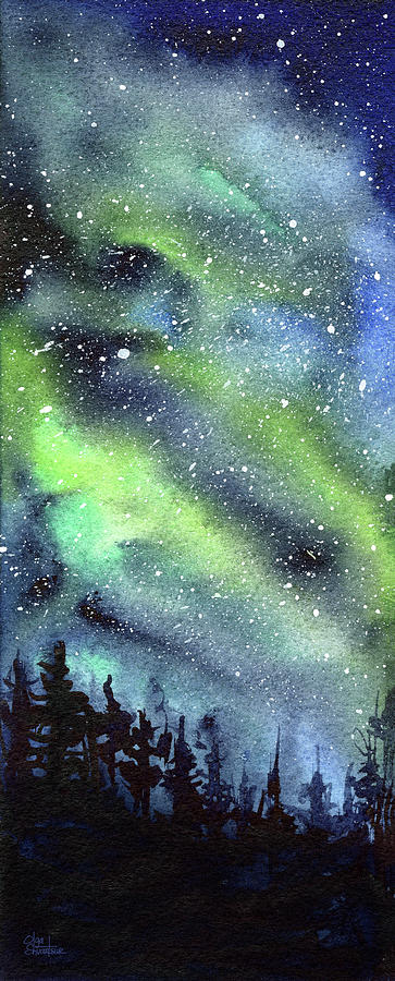 Galaxy Watercolor Nebula Northern Lights Painting by Olga Shvartsur
