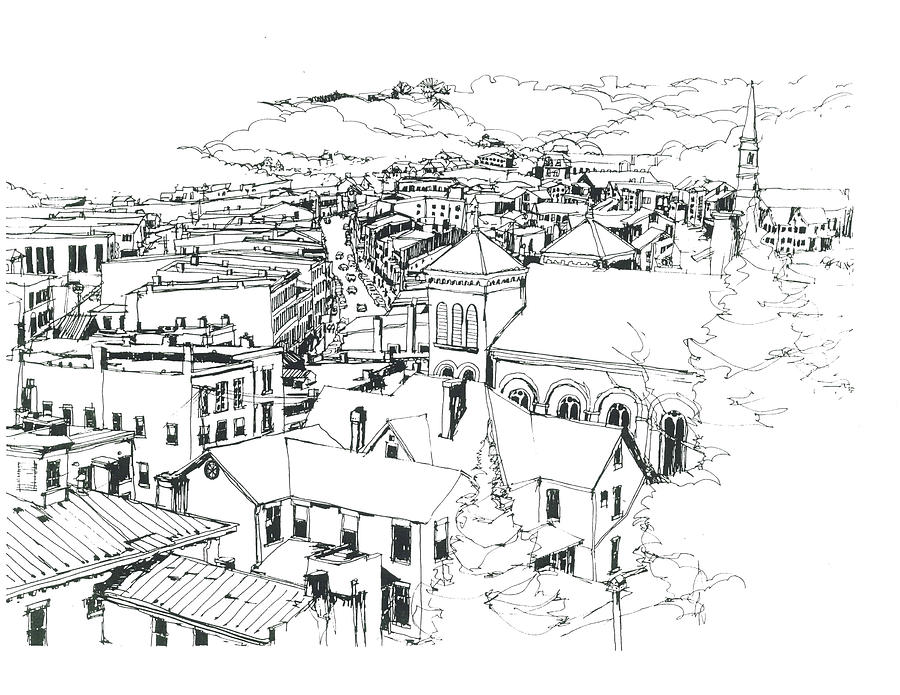 Galena Illinois View of Town Drawing by Robert Birkenes
