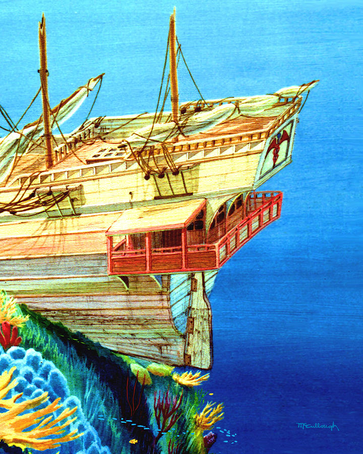 Galleon on the Reef 2 filtered Painting by Duane McCullough