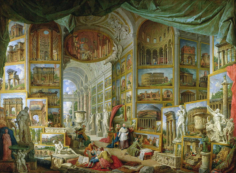 Gallery Of Views Of Ancient Rome Painting By Giovanni Paolo Panini   Gallery Of Views Of Ancient Rome Giovanni Paolo Panini 