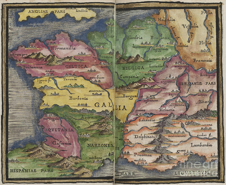 Gallia France map by Johannes Honter 1542 Photograph by Rick Bures