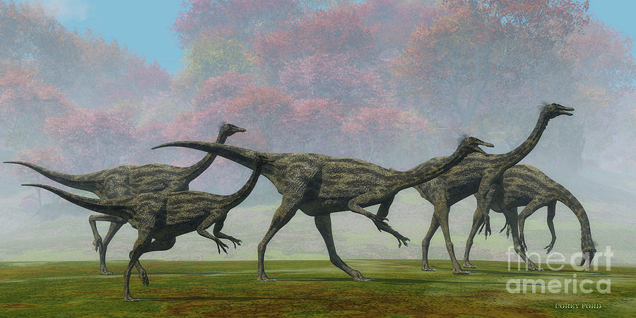 Gallimimus Dinosaur Fall Day Digital Art by Corey Ford