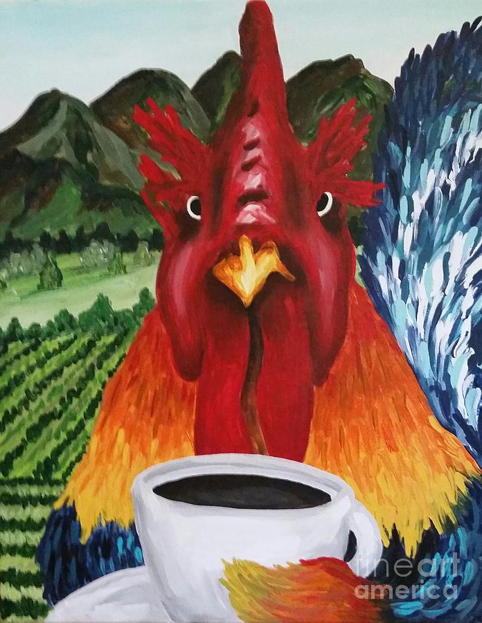 Chicken Painting - Gallo con cafe cubano by Erica Ash