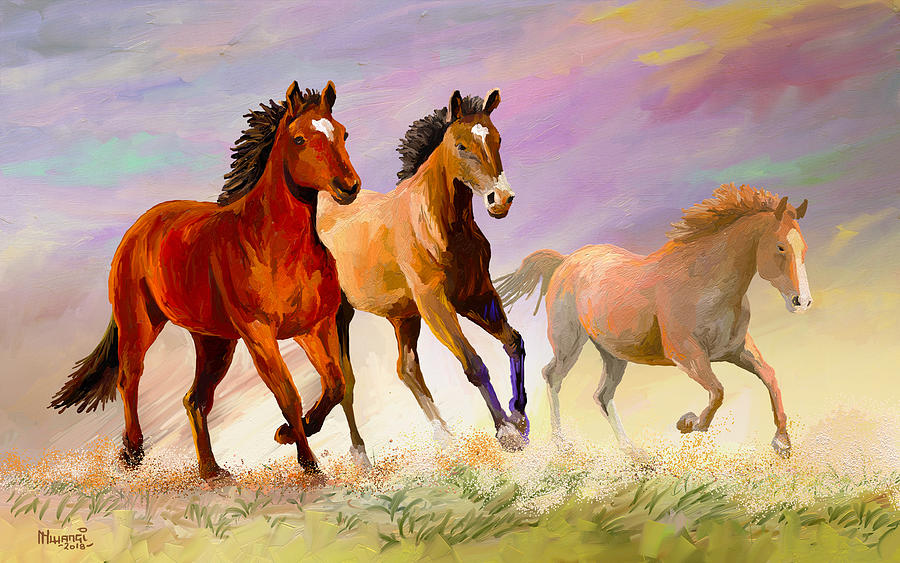Galloping Horses Painting by Anthony Mwangi