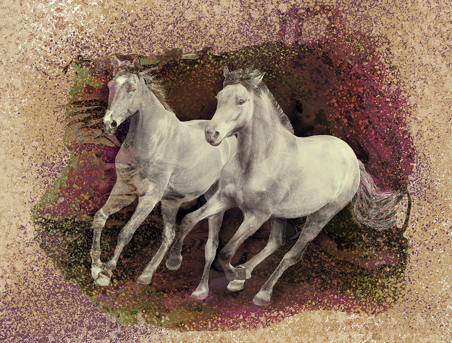 Horse Digital Art - Galloping Horses by Grace Iradian