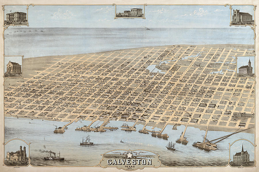 Galveston 1871 by Camille Drie Digital Art by Texas Map Store