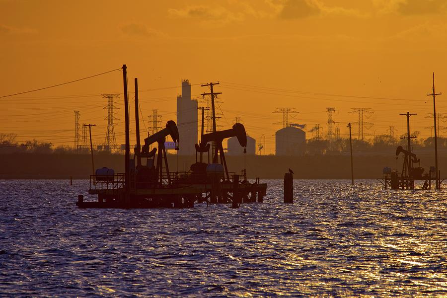 Bridge Photograph - Galveston Bay Oil Pumpers by Linda Unger