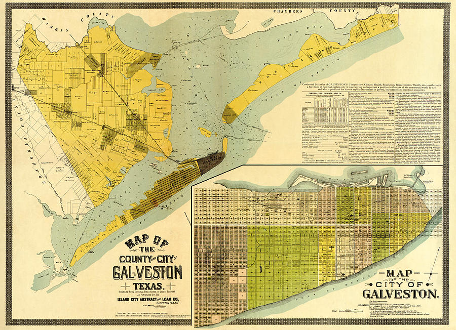 Galveston County and City 1891 Digital Art by Texas Map Store