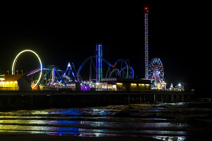 Galveston Island Historic Pleasure Pier at Night Photograph by Andy Myatt