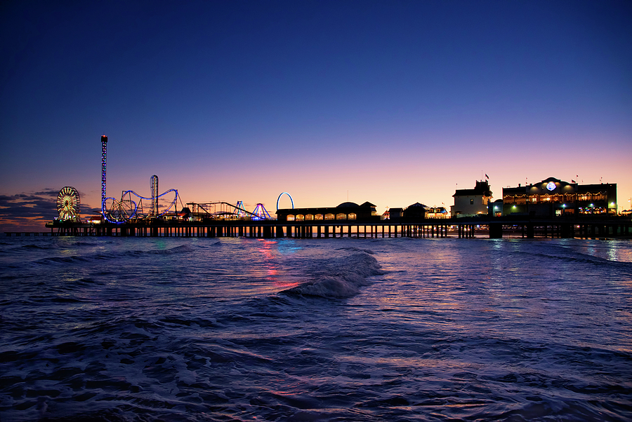 Galveston Pier at Night Photograph by Steven Michael
