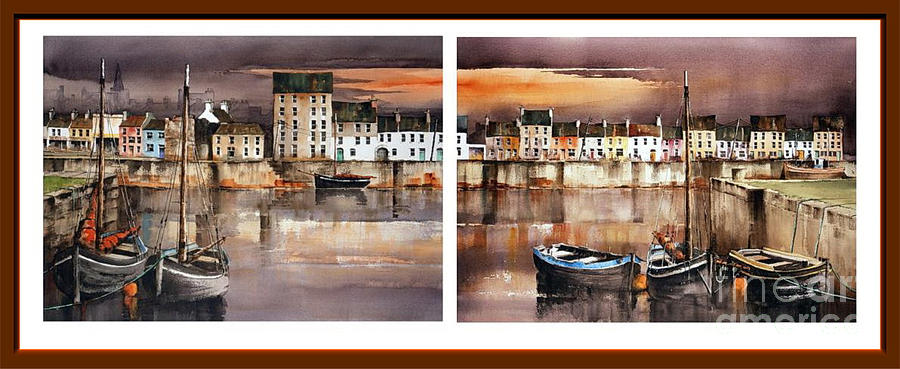 Sunset Painting - GALWAY  Cladagh Harbour by Val Byrne