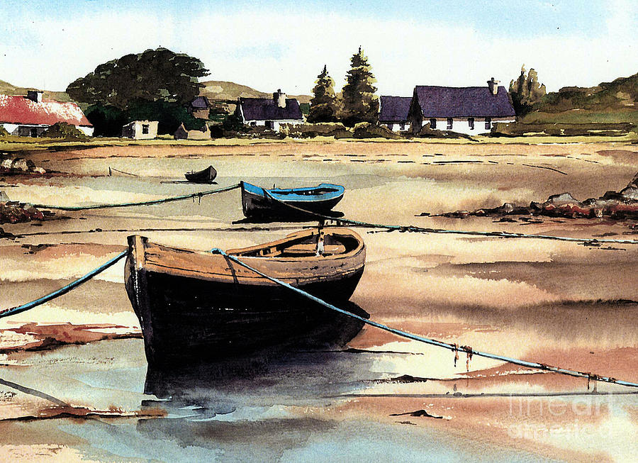 GALWAY.. ERLAK tide out Painting by Val Byrne