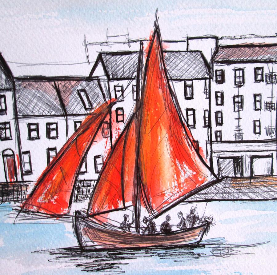 Galway Hooker In Claddagh - Galway Ireland As A Print  Painting by Mary Cahalan Lee - aka PIXI