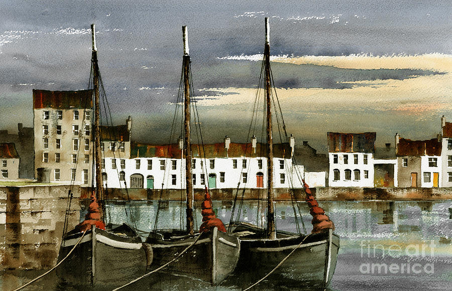 GALWAY.. Hookers in the Cladagh Painting by Val Byrne