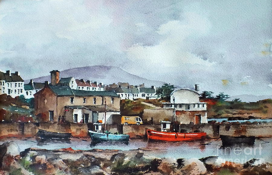 GALWAY.. Old harbour Roundstone Painting by Val Byrne