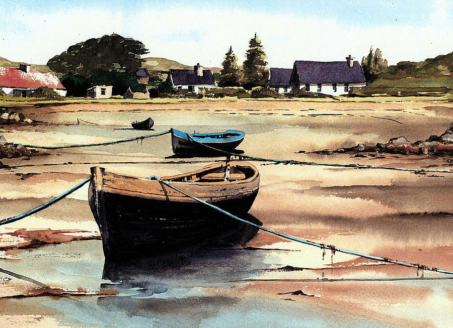 Galway, Roundstone,,,, Boats at Erlak Painting by Val Byrne