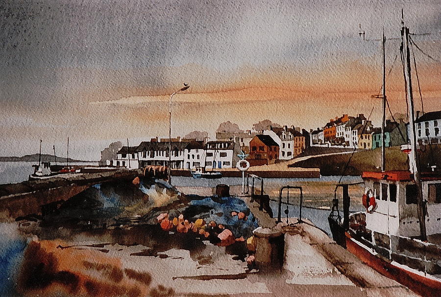 Boat Painting - Galway.... Roundstone Harbour by Val Byrne