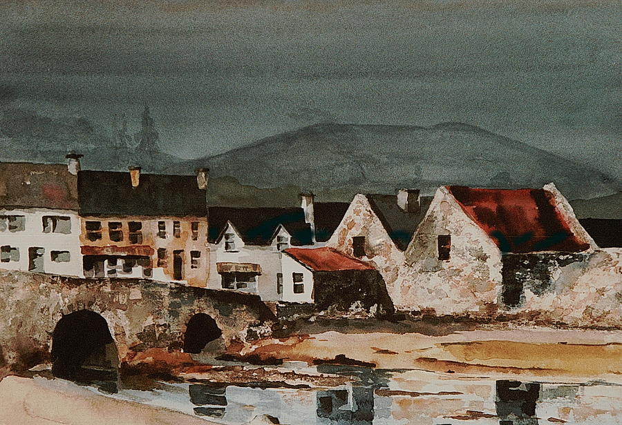 GALWAY.... The Quiet mans Village, Leenane Painting by Val Byrne