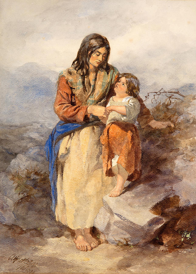 Galway Woman and Child Drawing by Alfred Downing Fripp