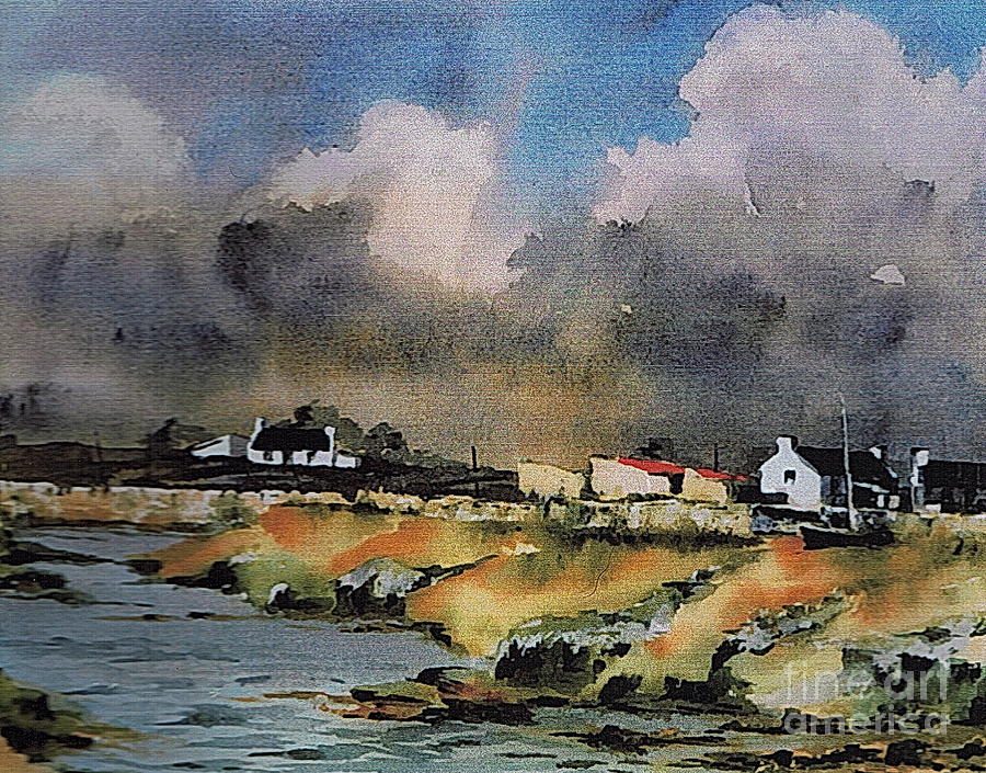 GALWAY...Storm clouds over Sruthan Painting by Val Byrne